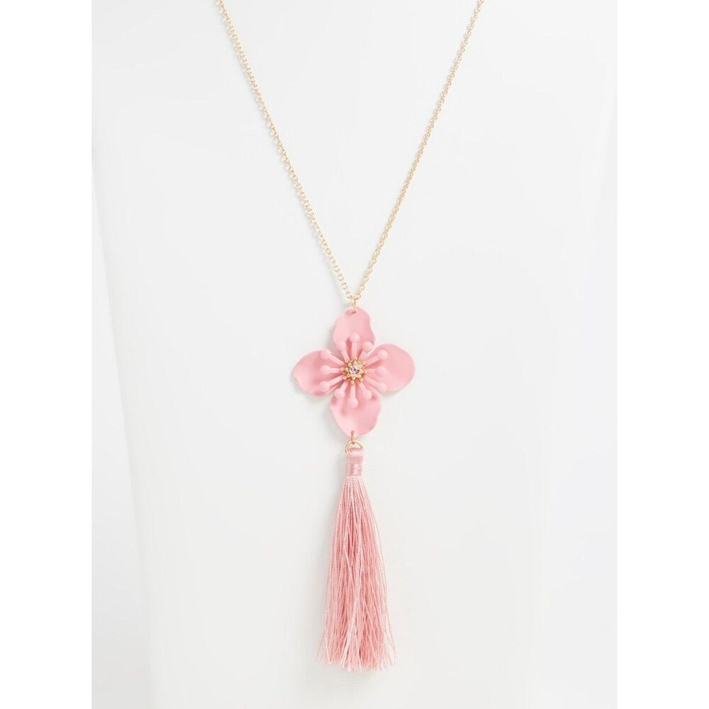 Torrid Gold-Tone & Pink Flower Tassel‎ Pendant Necklace NWT